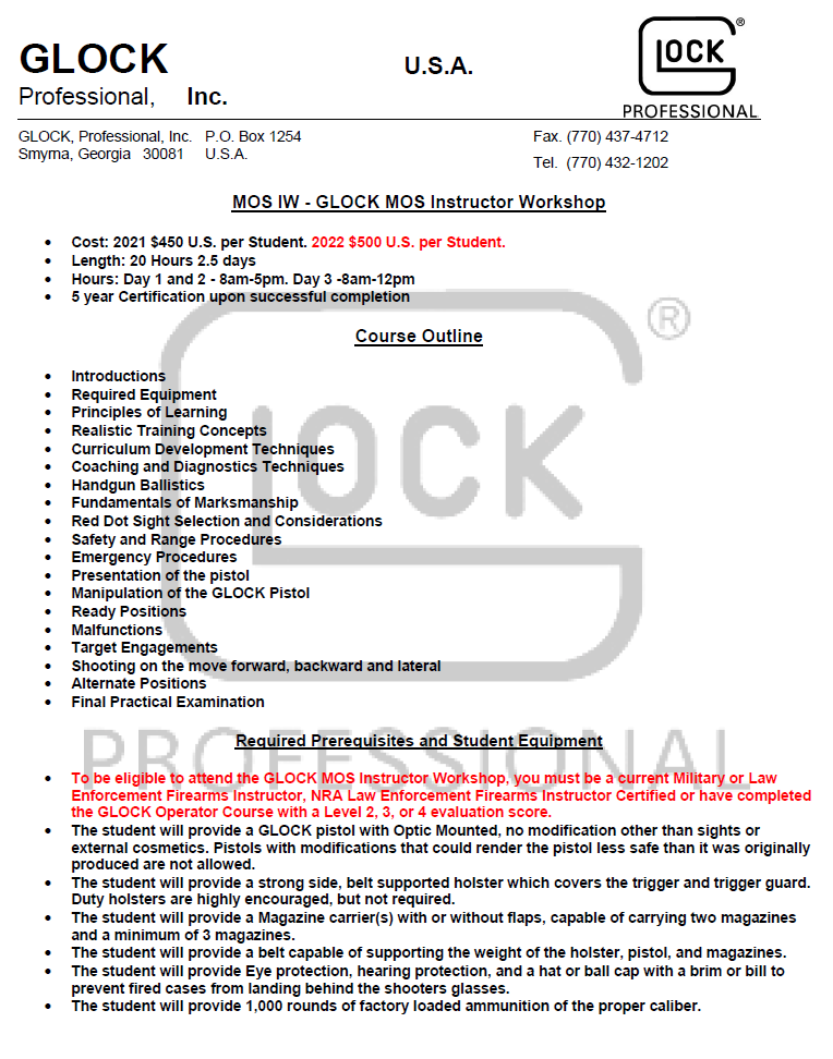 Woodbury County Hosting Glock MOS Instructor